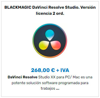 BLACKMAGIC DaVinci Resolve Studio. Versin licencia 2 ord.