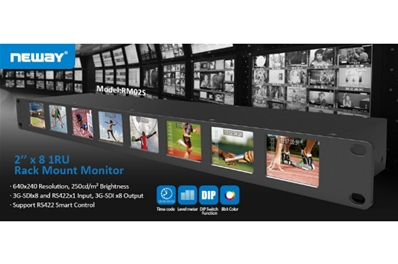 NEWAY RM02S 8 monitores 2" en 1U, con conex HD-SDI (Full HD)