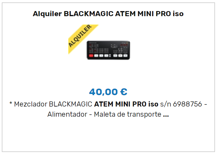 Alquiler ATEM Mini Pro ISO de Blackmagic