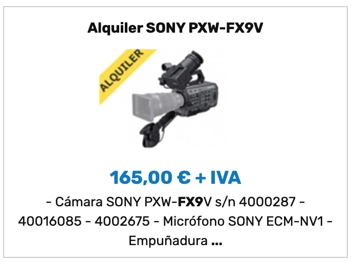 Alquiler Sony FX9